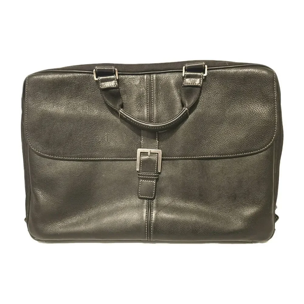 Boconi Black Tumbled Leather Messenger Laptop Bag 16x11x3.5